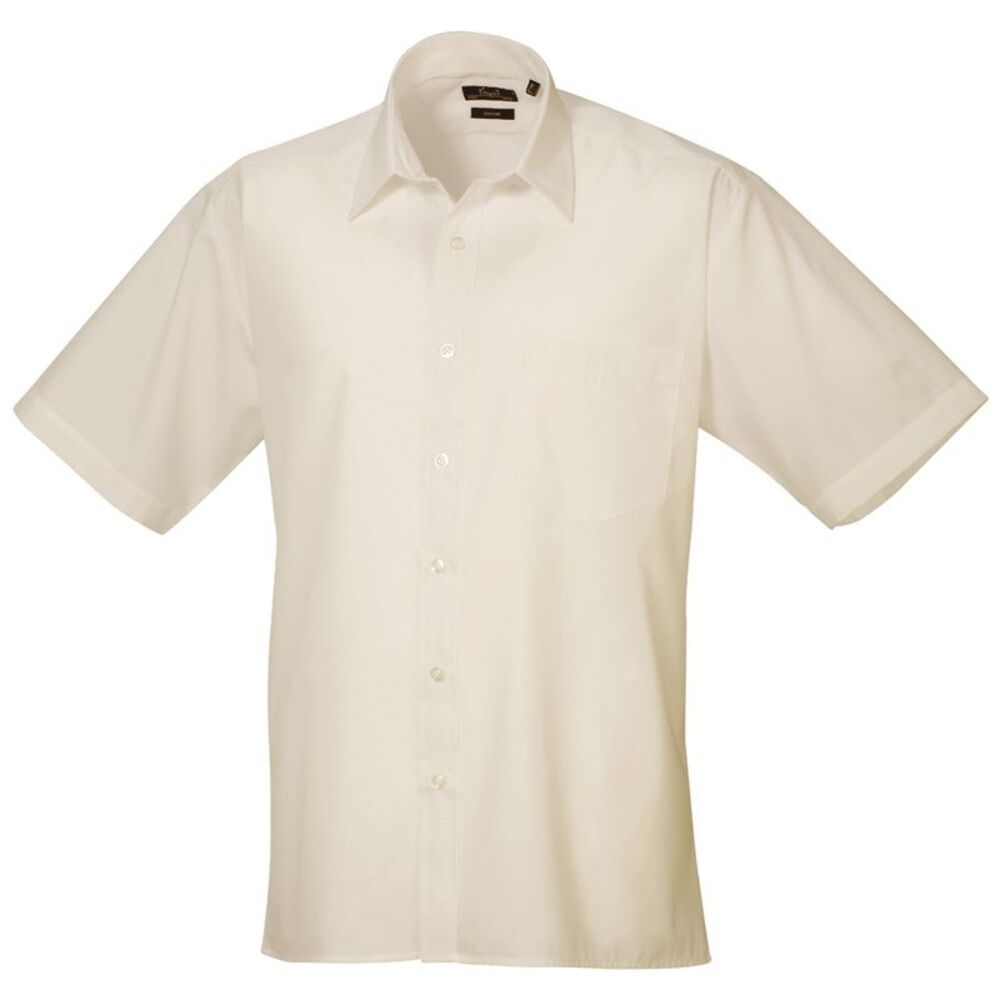 Premier Mens Short Sleeve Formal Poplin Plain Work Shirt / Natural